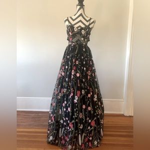 Black and floral prom gown, size 0, worn once